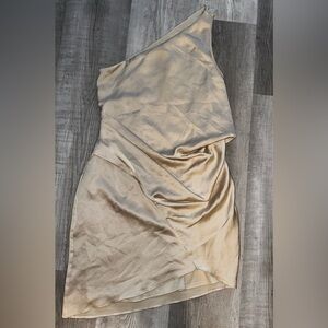 ASOS one shoulder drape dress in champagne size 2